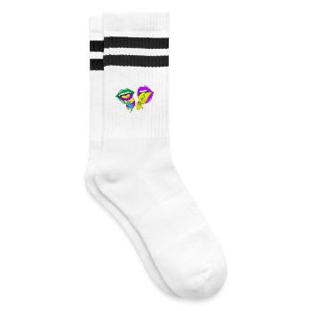 Psychedelic Lips with Acid and Mushrooms - Striped tennis socks - white/black - Right
