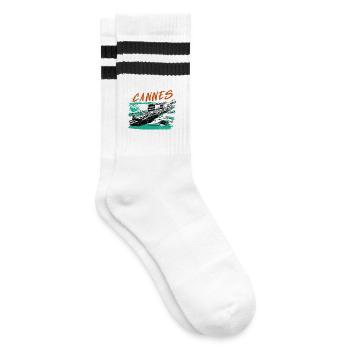 Cannes Côte d'Azur Illustration - Striped tennis socks - white/black - Right