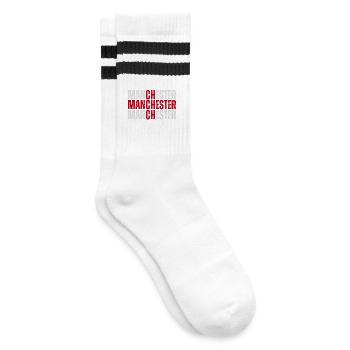 Manchester, England, britischer Stolz - Gestreifte Tennissocken - Weiß/Schwarz - Rechts
