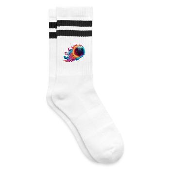 Feuriger Fußball - Soccer Ball Fire - Gestreifte Tennissocken - Weiß/Schwarz - Rechts