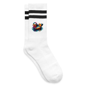Mandarin duck - Striped tennis socks - white/black - Right
