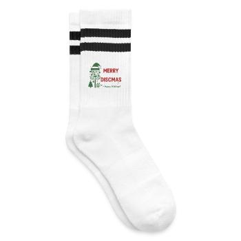 Fröhliche Discmas Frohe Feiertage Disc Golf Korb - Gestreifte Tennissocken - Weiß/Schwarz - Rechts