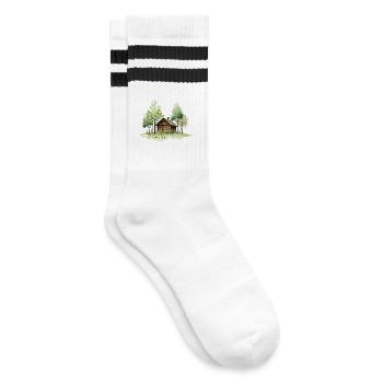 Back to Basics Cabin in Woods - Striped tennis socks - white/black - Right