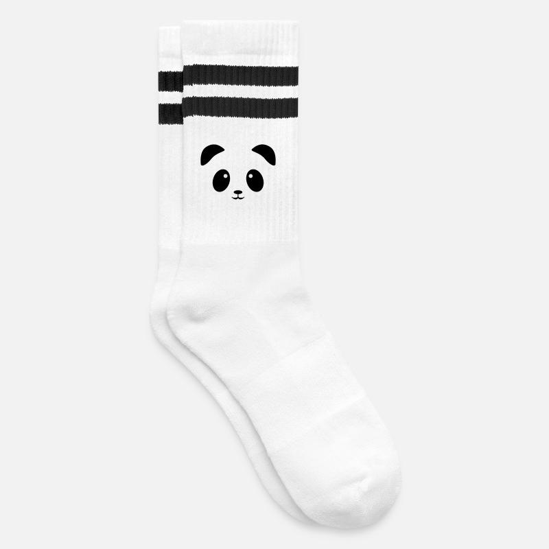 Panda Gesicht - Gestreifte Tennissocken - Weiß/Schwarz