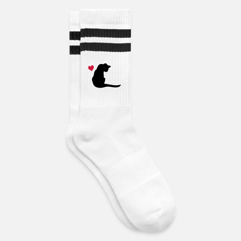 Katze - Gestreifte Tennissocken - Weiß/Schwarz