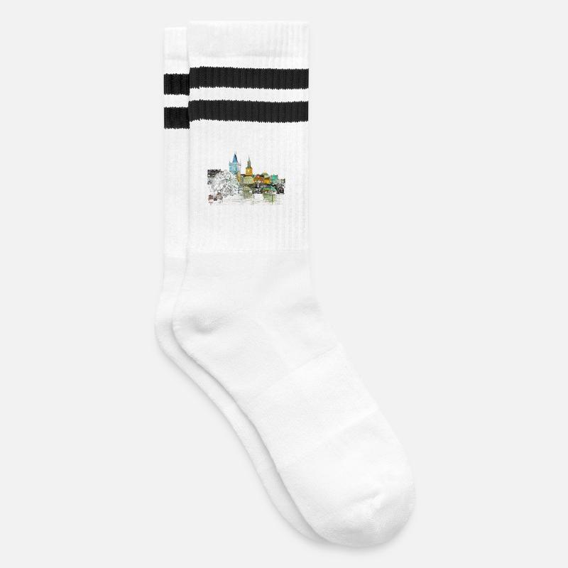Prag - Gestreifte Tennissocken - Weiß/Schwarz