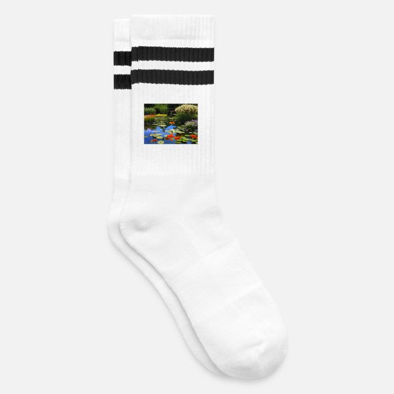 Koi Fish in Tranquil Waters - Striped tennis socks - white/black
