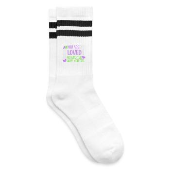 You Are Loved No Matter How You Feel Compassion - Striped tennis socks - white/black - Right
