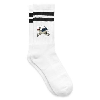 Winged hare in star flight - Striped tennis socks - white/black - Right