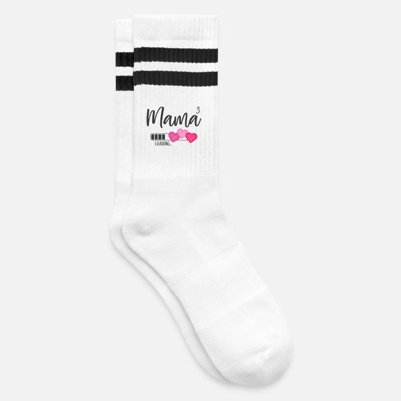 Mama hoch 3 Drillingsmama Drillinge Loading Herz - Gestreifte Tennissocken - Weiß/Schwarz