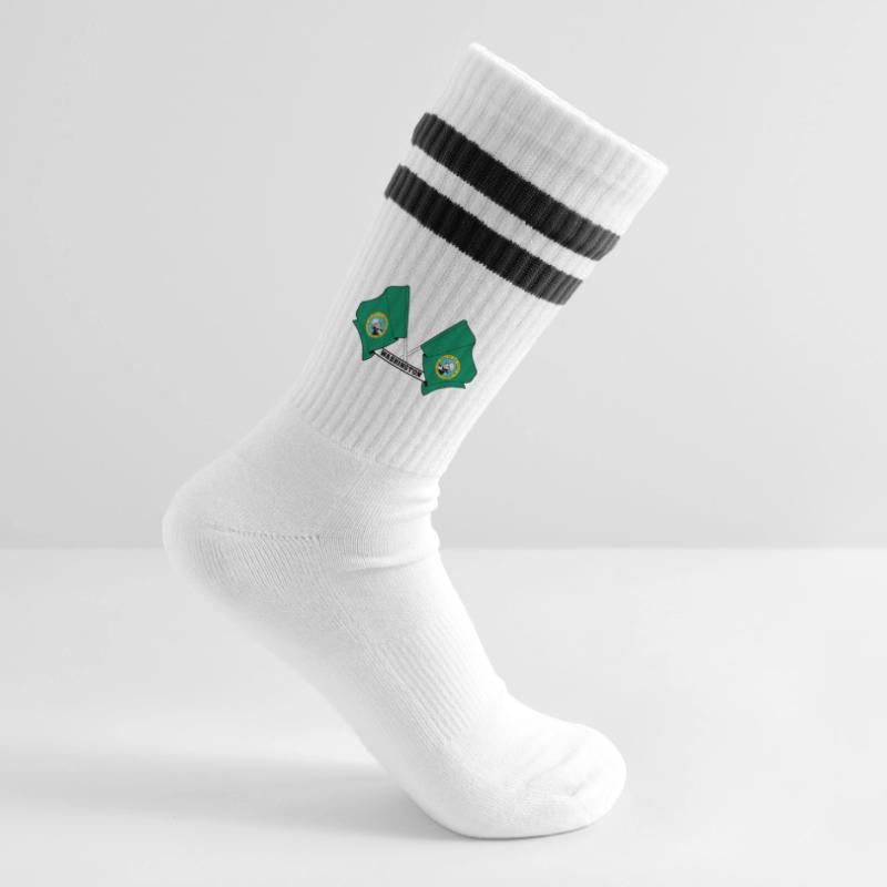 Zwei Flaggen mit dem Text WASHINGTON Gestreifte Tennissocken