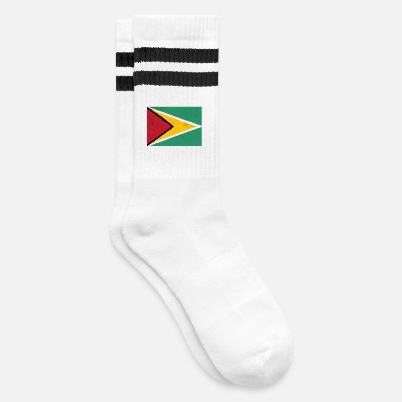 Guyana Flag – Dynamic Energy - Striped tennis socks - white/black
