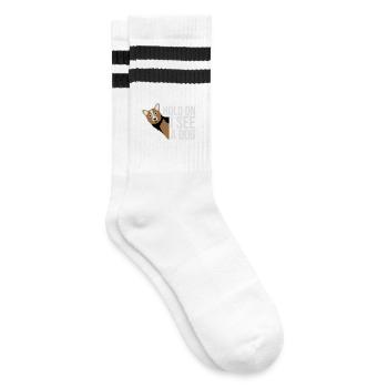 Hold On I See A Dog Hund Lustig Abgelenkt Spruch - Gestreifte Tennissocken - Weiß/Schwarz - Rechts