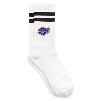 80s Vibes Neon Retro - Gestreifte Tennissocken - Weiß/Schwarz - Rechts