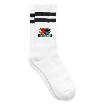 30 - Ich schwitze nicht, ich glänze - Gestreifte Tennissocken - Weiß/Schwarz - Rechts