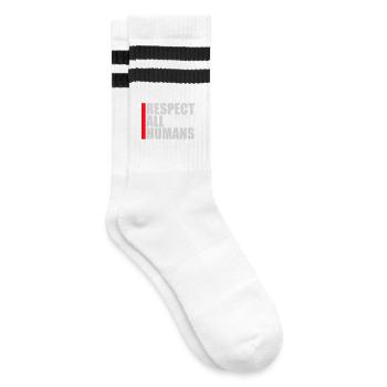 Respect All Humans Statement Menschlichkeit Spruch - Gestreifte Tennissocken - Weiß/Schwarz - Rechts
