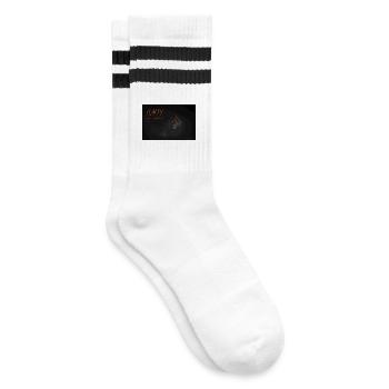 Oranger Halloween Schädel Glow - Gestreifte Tennissocken - Weiß/Schwarz - Rechts