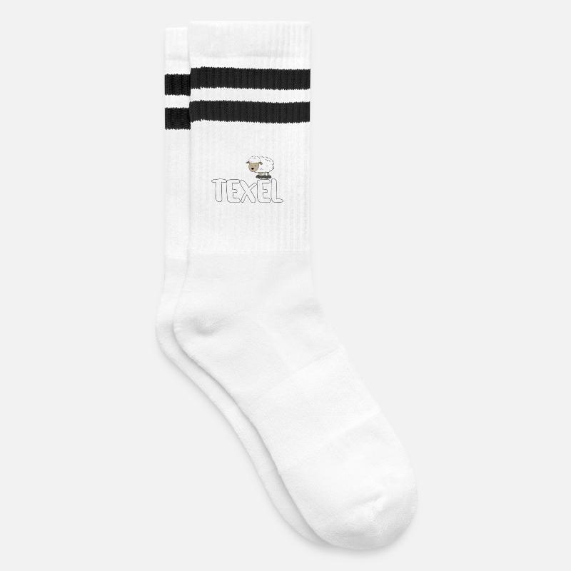 Schaf Texel (bunte Version) - Gestreifte Tennissocken - Weiß/Schwarz