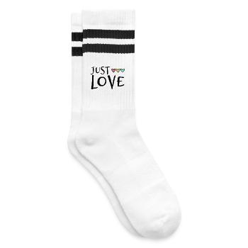HERZ. HERZ. VALENTINSTAG. LIEBE. LIEBE. PAAR. - Gestreifte Tennissocken - Weiß/Schwarz - Rechts