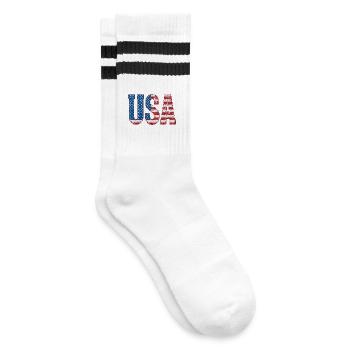 Patriotische USA Flagge Distressed Print - Gestreifte Tennissocken - Weiß/Schwarz - Rechts