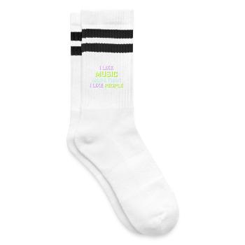 I Like Music More Than I Like People Lustig Musik - Gestreifte Tennissocken - Weiß/Schwarz - Rechts
