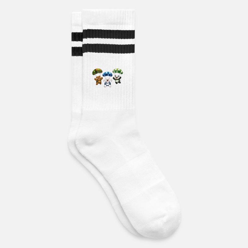 Drei Bären springen mit einem Fallschirm - Gestreifte Tennissocken - Weiß/Schwarz