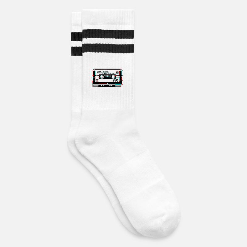 kassette glitch - Gestreifte Tennissocken - Weiß/Schwarz