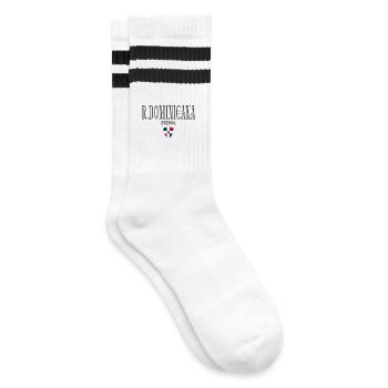 Dominikanischer Stolz, elegantes, minimalistisches Design - Gestreifte Tennissocken - Weiß/Schwarz - Rechts