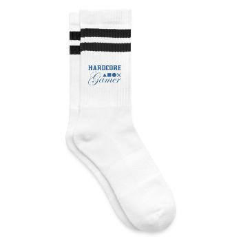 Hardcore Gamer Geometry Blue - Striped tennis socks - white/black - Right