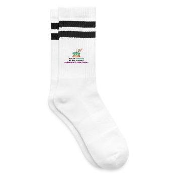 Birthday Cake Saying Humor Eat Hunger Feast - Striped tennis socks - white/black - Right