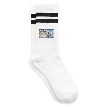 Hypervelocity-Radfahrer mit Raketenexplosion - Gestreifte Tennissocken - Weiß/Schwarz - Rechts