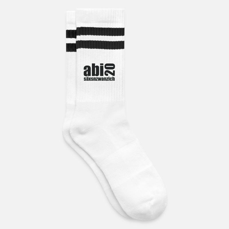 Abi20 Säxsnzwanzich Layout - Gestreifte Tennissocken - Weiß/Schwarz