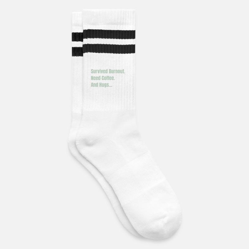 Survived Burnout Need Coffee And Hugs - Striped tennis socks - white/black
