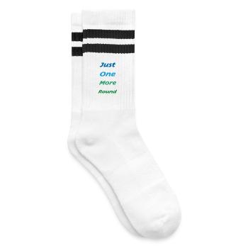 Just one more Round - Gaming Shirt - Striped tennis socks - white/black - Right