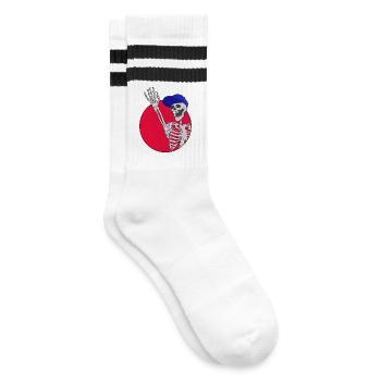 Hey Freunde, cooles und lustiges Skelett - Gestreifte Tennissocken - Weiß/Schwarz - Rechts