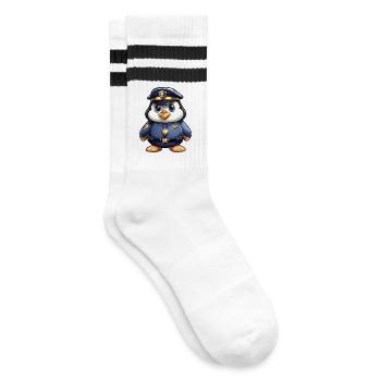 Police Penguin - Striped tennis socks - white/black - Right