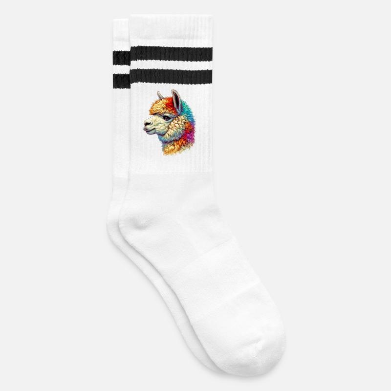 Alpaka - Gestreifte Tennissocken - Weiß/Schwarz