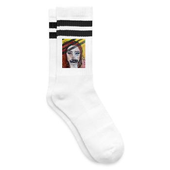 Live PEACE - Gestreifte Tennissocken - Weiß/Schwarz - Rechts