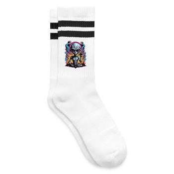 Kosmisches Außerirdisches Meditationskunstwerk - Gestreifte Tennissocken - Weiß/Schwarz - Rechts