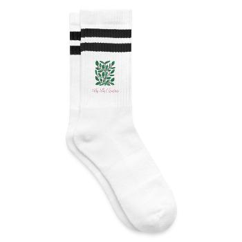 Ilex-Zweig „Holly Jolly Christmas“ Weihnachten - Gestreifte Tennissocken - Weiß/Schwarz - Rechts