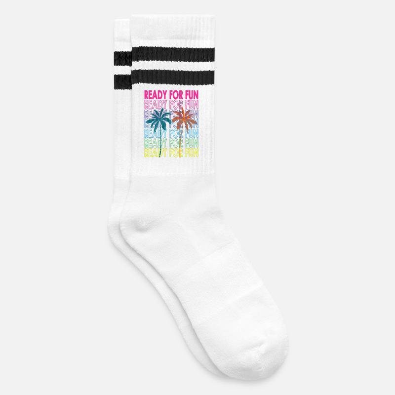 Neon Tropentext Ready for Fun - Gestreifte Tennissocken - Weiß/Schwarz
