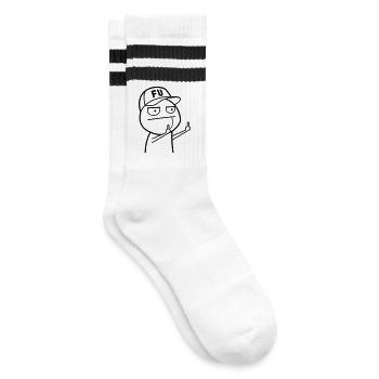 FU Meme mit Basecap (Farbe änderbar) - Gestreifte Tennissocken - Weiß/Schwarz - Rechts