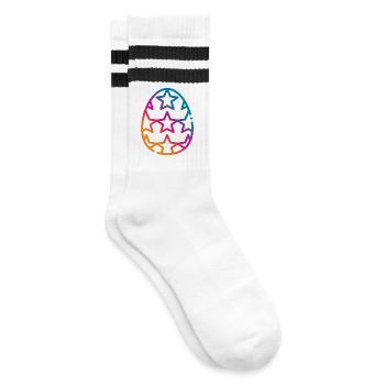 Buntes Osterei Ostern - Gestreifte Tennissocken - Weiß/Schwarz - Rechts