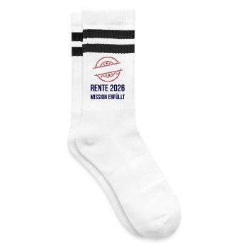 Rente 2026 Ich habe fertig Ruhestand Design - Gestreifte Tennissocken - Weiß/Schwarz - Rechts