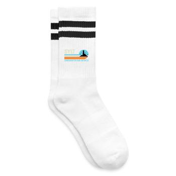 North Sea Holiday SUNSET BY THE SEA Funny - Striped tennis socks - white/black - Right