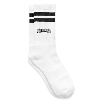 Düsseldorf Germany Blockschrift-Logo - Gestreifte Tennissocken - Weiß/Schwarz - Rechts