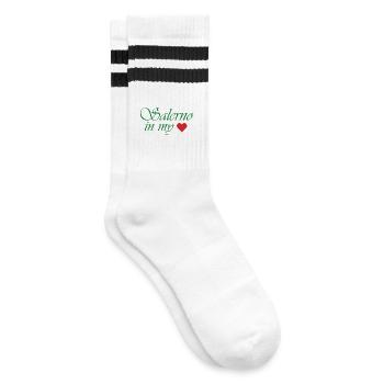 Salerno in meinem Herzen - Gestreifte Tennissocken - Weiß/Schwarz - Rechts