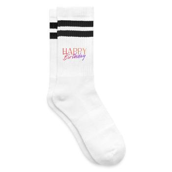 Happy Birthday - Gestreifte Tennissocken - Weiß/Schwarz - Rechts