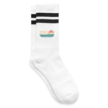 31. Geburtstag 1994 Vintage 1994 Retro Sunset - Gestreifte Tennissocken - Weiß/Schwarz - Rechts