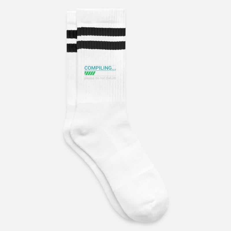 Funny Programmer T-Shirt - Compiling Please - Striped tennis socks - white/black